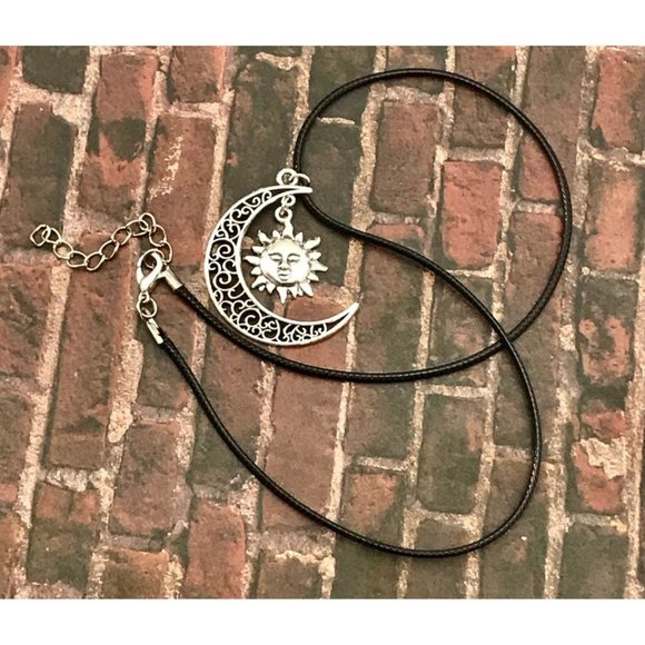 Silver Tone Filigree Crescent Celtic Moon and Sun - Picture 2 of 6